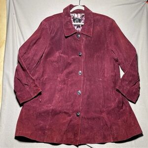 Purple Suede Coat Dennis Basso Size 3x Suede Leather Turnkey Button Pocket